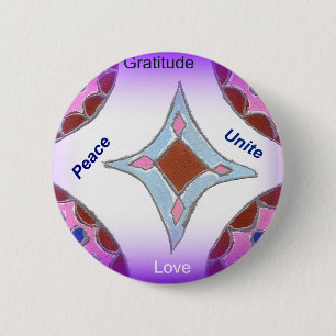 "Gratitude Peace Love Unite" Mandala Art Print 6 Cm Round Badge