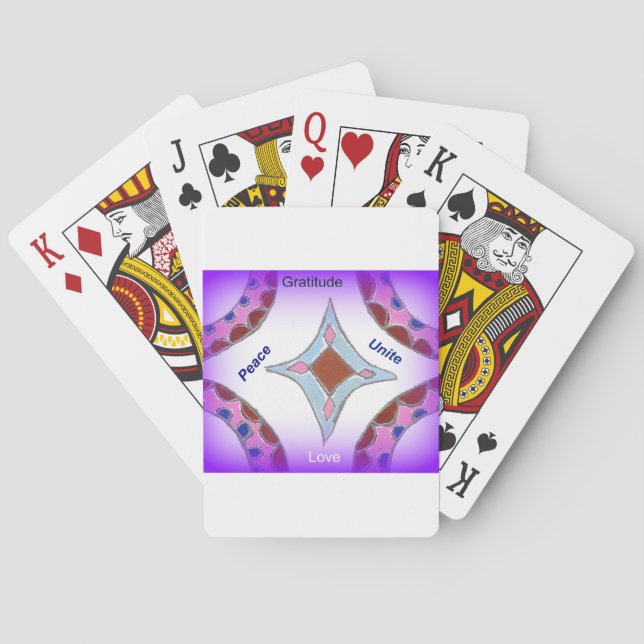 "Gratitude Peace Love Unite" Mandala Art Print Playing Cards (Back)