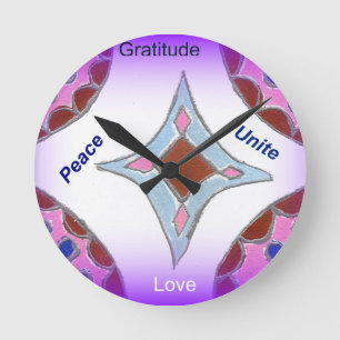"Gratitude Peace Love Unite" Mandala Art Print Round Clock