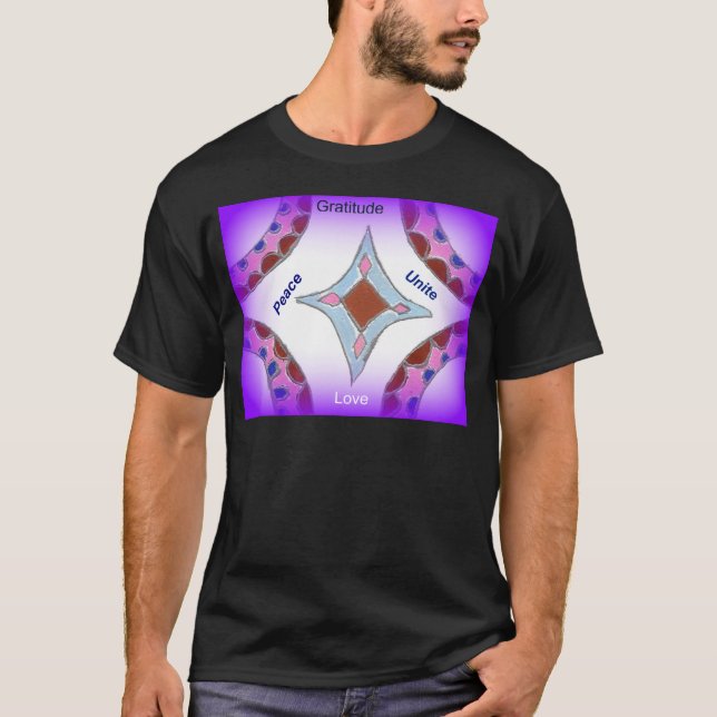 "Gratitude Peace Love Unite" Mandala Art Print T-Shirt (Front)