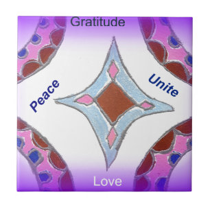 "Gratitude Peace Love Unite" Mandala Art Print Tile