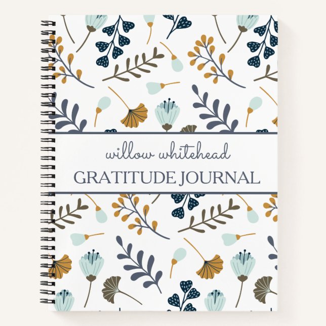 Gratitude Personalised Floral Botanical White Notebook (Front)