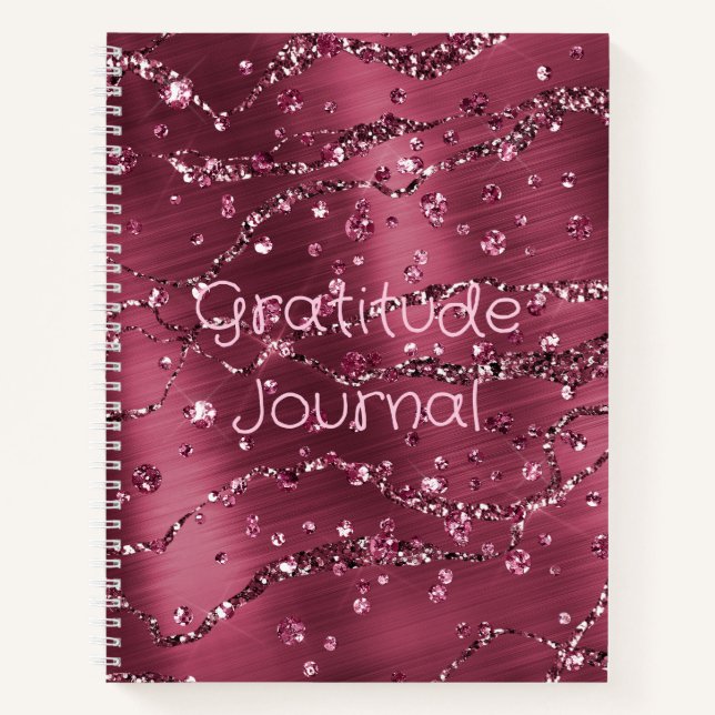 Gratitude Personalised Journal, Burgundy Glitter Notebook (Front)