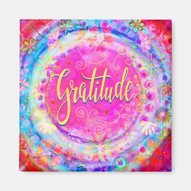 Gratitude Pretty Fun Floral Modern Inspirivity Magnet (Front)
