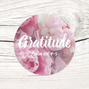Gratitude Psalm 100:4-5 Verse Elegant Pink Flowers Classic Round Sticker