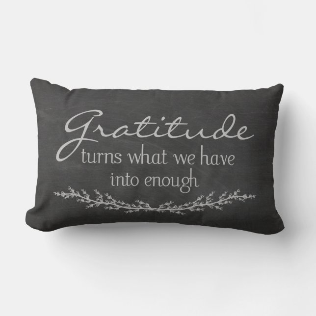 Gratitude quote on black chalkboard lumbar cushion (Front)