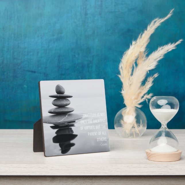 Gratitude Quote Stone Balancing Tabletop Plaque (Insitu)