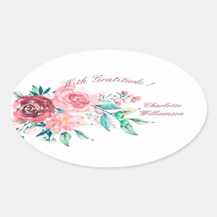 Gratitude Red and Pink Roses Flower Spray Oval Sticker