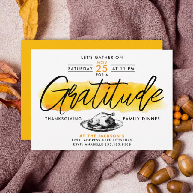 Gratitude Turkey Thanksgiving Dinner Watercolor Invitation (Creator Uploaded)