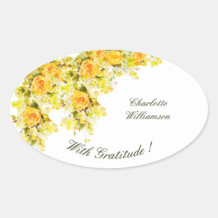 Gratitude Yellow Roses Oval Sticker