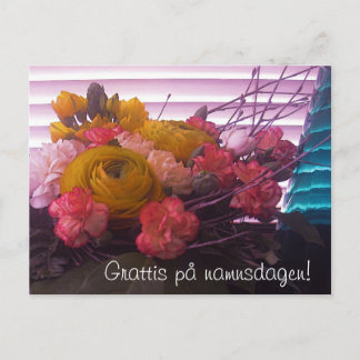 Grattis på namnsdagen, blommor kort postcard