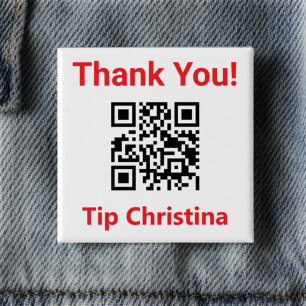 Gratuities. Request a Tip. Staff Tip QR Code on a 15 Cm Square Badge