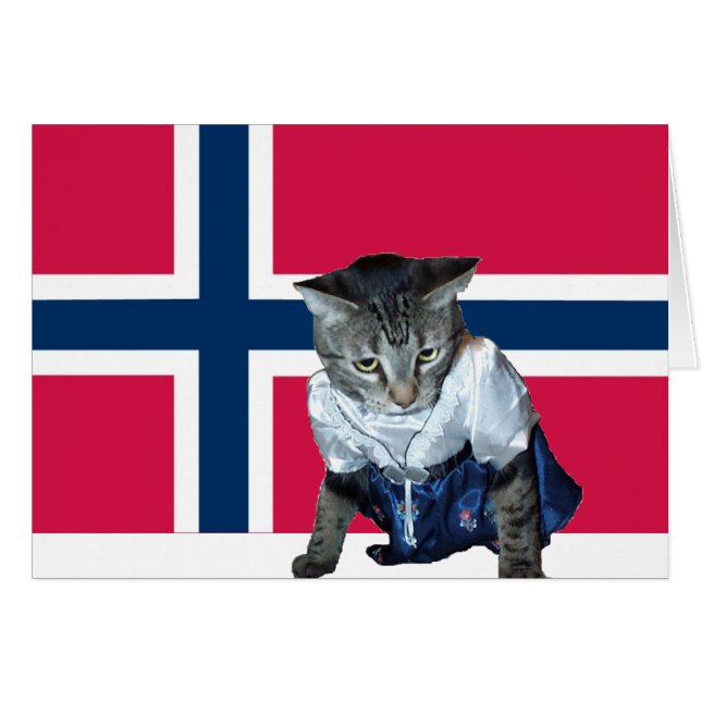 "Gratulerer med dagen" Norwegian cat card (Front Horizontal)