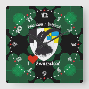 Graubünden Grischun Grigioni Schweiz Svizra Uhr Square Wall Clock