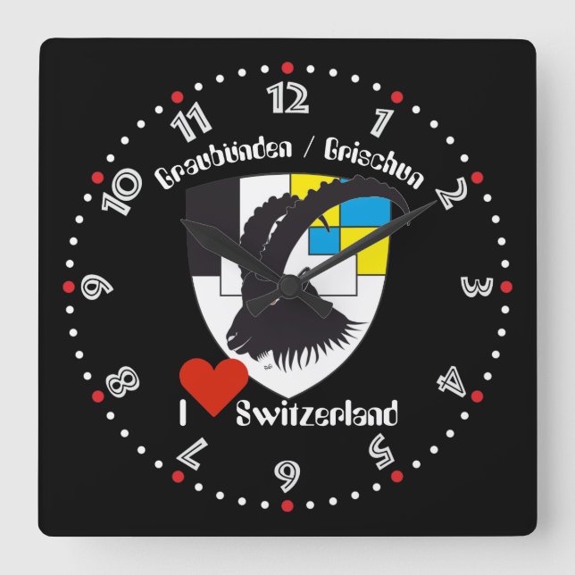 Graubünden Grischun Grigoni Schweiz Svizra Uhr Square Wall Clock (Front)