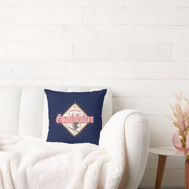 Graubünden Switzerland retro skier vintage Cushion (Couch)