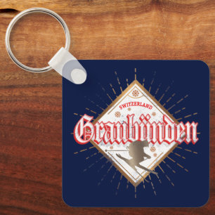 Graubünden Switzerland retro skier vintage Key Ring