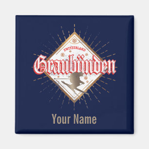Graubünden Switzerland retro skier vintage Magnet