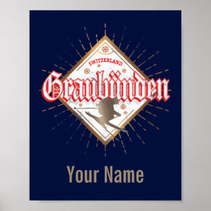 Graubünden Switzerland retro skier vintage Poster