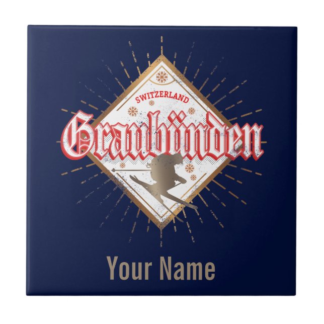 Graubünden Switzerland retro skier vintage Tile (Front)