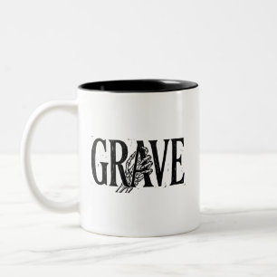Grave Skeleton Hand Halloween Linocut Design Two-Tone Coffee Mug