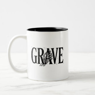 Grave Skeleton Hand Halloween Linocut Design Two-Tone Coffee Mug
