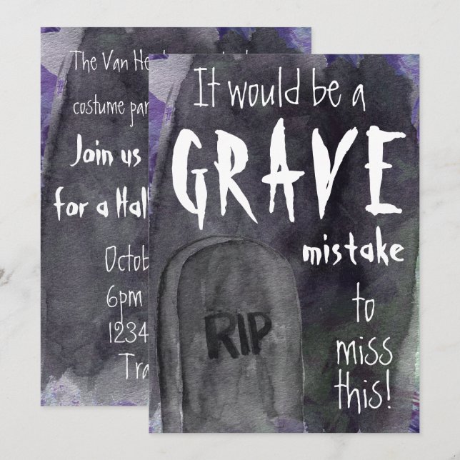 Grave Watercolor Halloween Invitation (Front/Back)