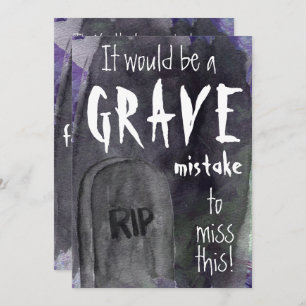 Grave Watercolor Halloween Invitation