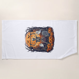 Grave Yard Gains Skeleton Lifting Barbell Hallowee Beach Towel