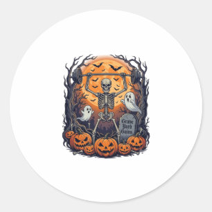 Grave Yard Gains Skeleton Lifting Barbell Hallowee Classic Round Sticker