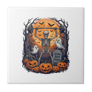 Grave Yard Gains Skeleton Lifting Barbell Hallowee Tile