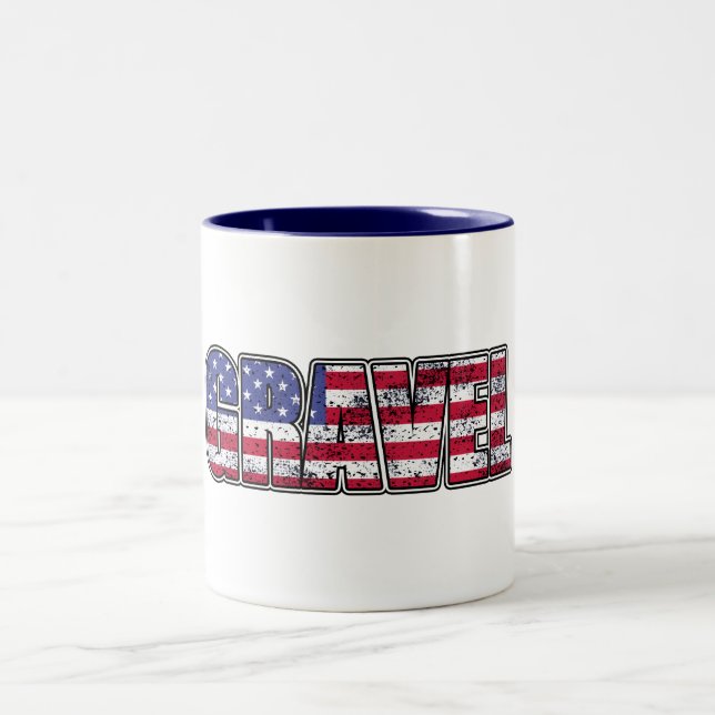 Gravel Cycling American Flag Two-Tone Coffee Mug (Center)