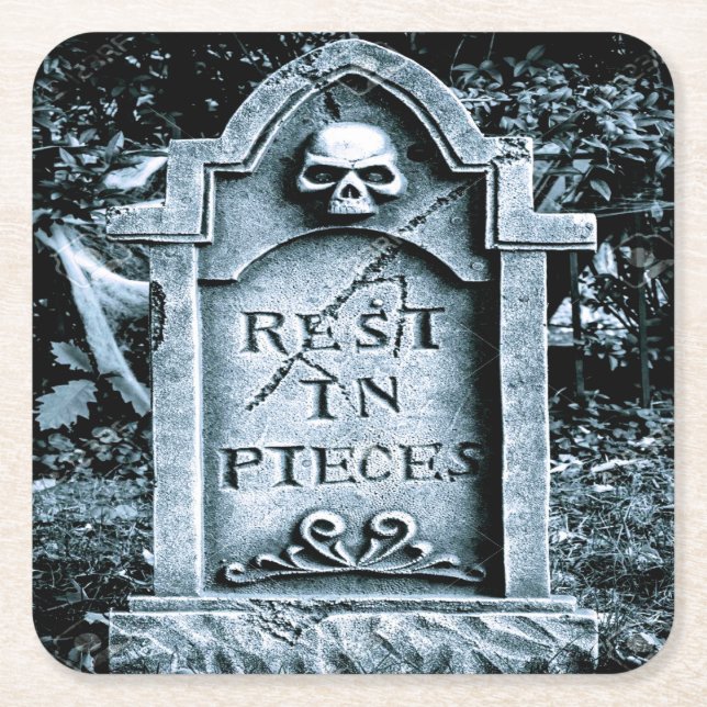 Gravestone Grave Halloween Square Paper Coaster (Front)
