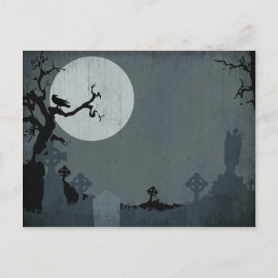 Graveyard and Full Moon for Halloween Postcard
