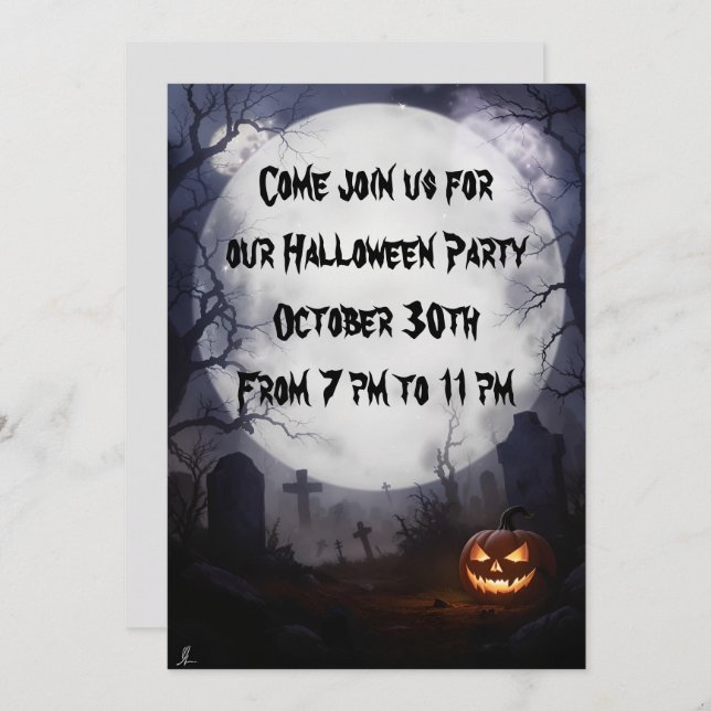 Graveyard and Full Moon Halloween Party Invitation (Front/Back)