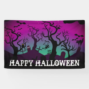 Graveyard black, purple, turquoise Halloween Banner