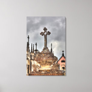 Graveyard cross close-up, Portugal Canvas Print
