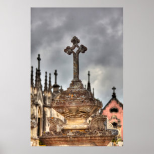 Graveyard cross close-up, Portugal Poster