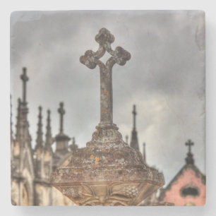 Graveyard cross close-up, Portugal Stone Coaster