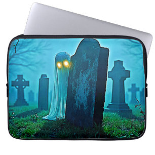 Graveyard Ghost's Eerie Glimpse Laptop Sleeve