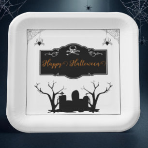 Graveyard Halloween   White Paper Plate