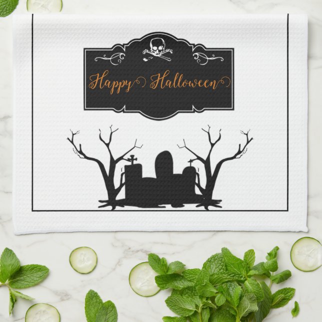Graveyard Halloween | White Tea Towel (Folded)