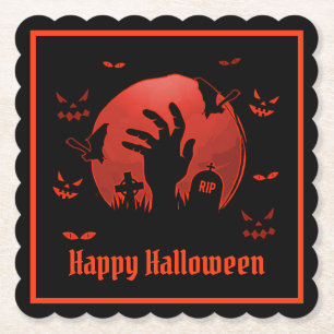 Graveyard Moon Halloween Paper Coaster