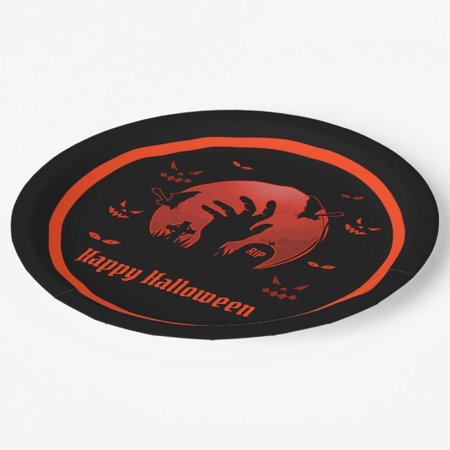 Graveyard Moon Halloween Paper Plate (Angled)