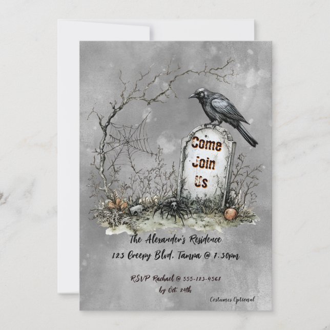 Graveyard Raven Custom Elegant Invitation (Front)