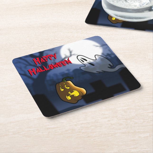 Graveyard Scare Halloween Paper Coasters (Angled)