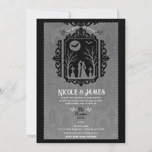 Graveyard Vows Black & Gray Gothic Wedding Invitation