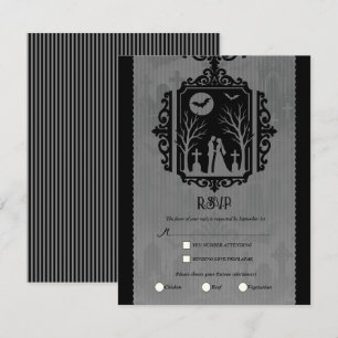 Graveyard Vows Black & Gray Gothic Wedding RSVP Invitation