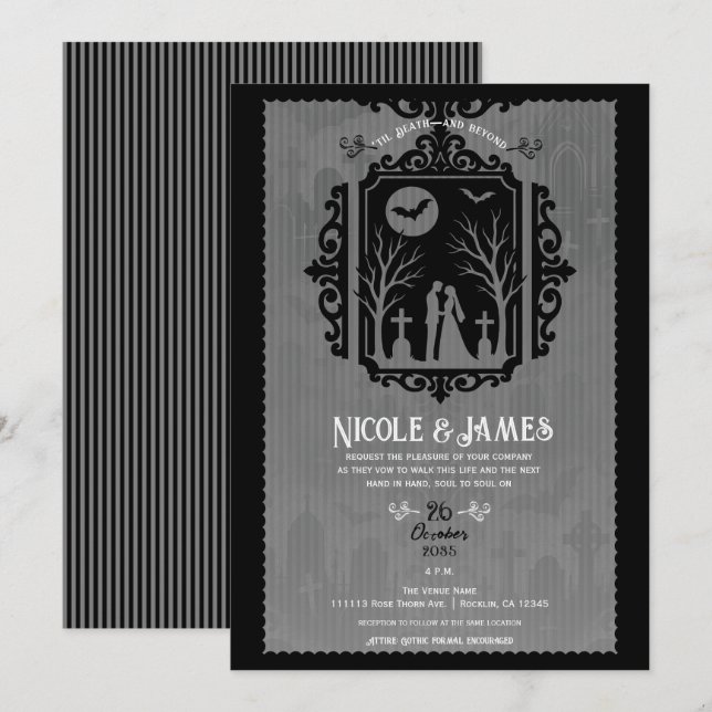 Graveyard Vows Black & Grey Gothic Wedding Invitation (Front/Back)