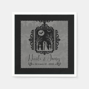 Graveyard Vows Black & Grey Gothic Wedding Napkin